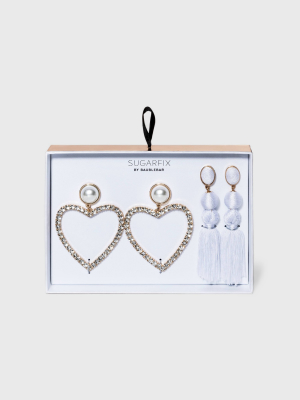 Sugarfix By Baublebar Heart And Tassel Earring Set 2pc - Hwite