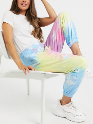 Daisy Street Oversized Sweatpants In Pastel Tie Dye