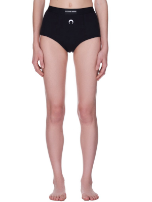 Ribbed Cotton Moon Lozenge Panties (uw001iconw-black)