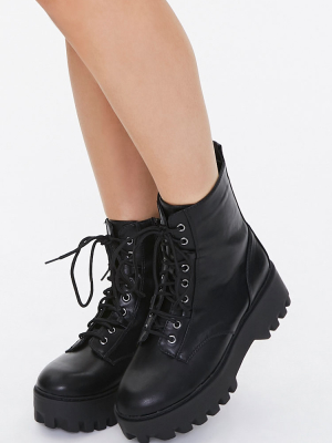 Faux Leather Lace-up Platform Boots