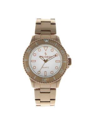 Women's Peugeot Ratchet Bezel White Dial Watch - Rose Gold