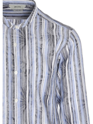 Z Zegna Striped Mandarin Collar Shirt