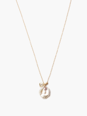 14k Keshi Pearl And Sliced Champagne Diamond Necklace