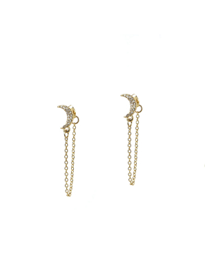 Pave Crescent Drape Jacket Earring