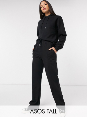 Asos Design Tall Tracksuit Hoodie / Straight Leg Sweatpants With Pintucks In Black
