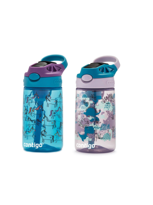 Contigo 14oz 2pk Plastic Unicorns And Dinos Kids' Water Bottles With Autospout Straws