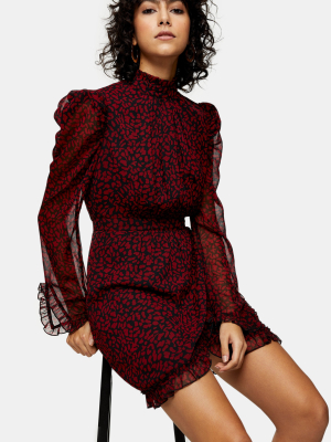 Red Animal Print Wrap Mini Dress