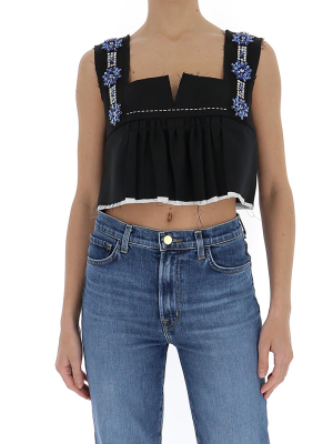 Miu Miu Crystal Embellished Peplum Crop Top