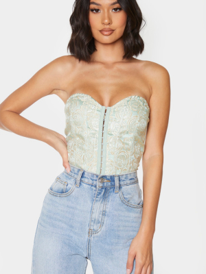 Sage Green Woven Jacquard Hook And Eye Corset