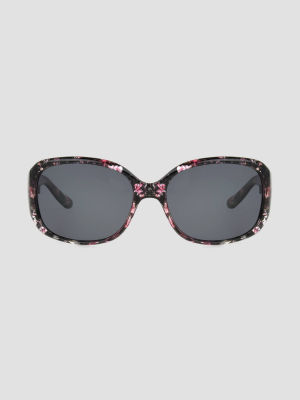 Women's Floral Print Square Polarized Sunglasses - A New Day™ Black/pink