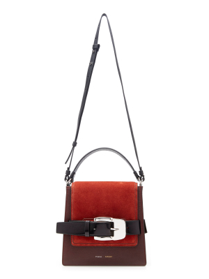 Buckle Trapeze Suede-paneled Leather Bag