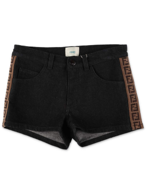 Fendi Kids Ff Tape Denim Shorts