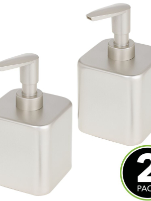 Mdesign Compact Square Metal Refillable Soap Dispenser Pump, 2 Pack