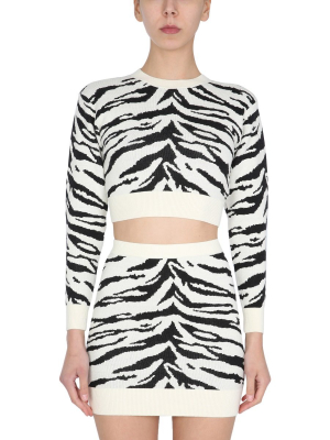 Self-portrait Zebra Intarsia Cropped Jumper