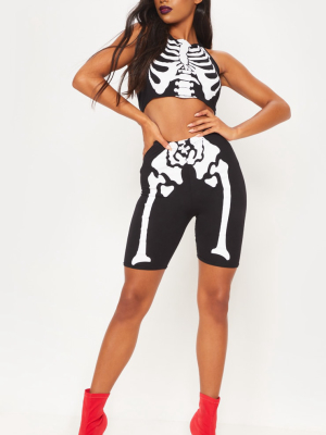 Black Skeleton Printed Jersey Shorts