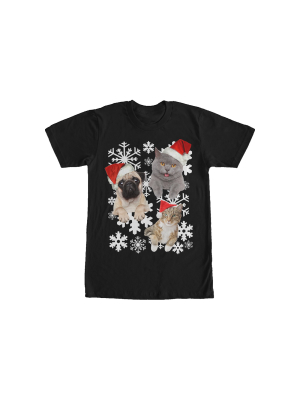 Men's Lost Gods Christmas Cat And Dog Snowflake Adventure T-shirt