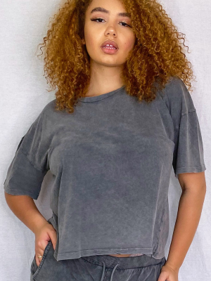 Plus Black Acid Wash Oversized T Shirt