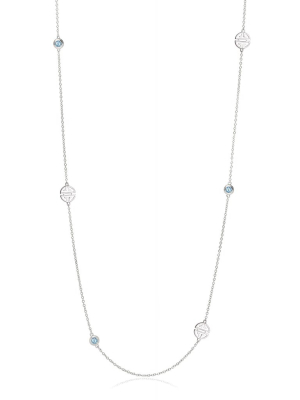 Silver Station Shou Necklace With Swiss Blue Topaz