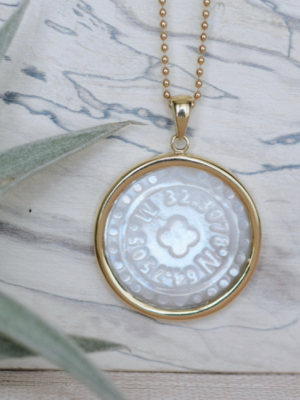 Bermuda Coordinates Mother Of Pearl Pendant 14k Gold