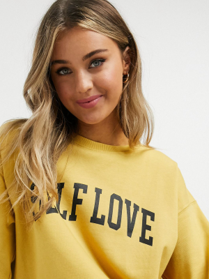 New Look Self Love Slogan Sweatshirt In Yellow