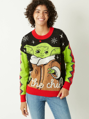 Women's Star Wars Baby Yoda Holiday Pullover Sweater - Black