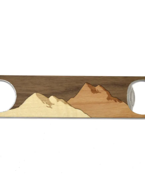 Wood &amp; Steel Bottle Opener - Mountains