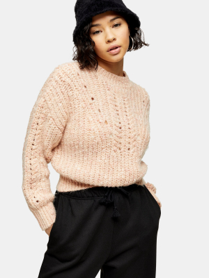 Petite Pink Textured Pointelle Knitted Sweater