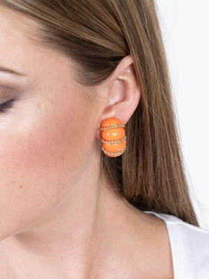 Coral Resin Gold Wire Wrapped Clip Earrings