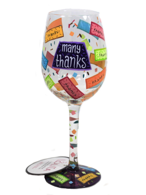 Tabletop 9.0" Many Thanks Wine Glass Lolita Hand Painted Enesco - Drinkware