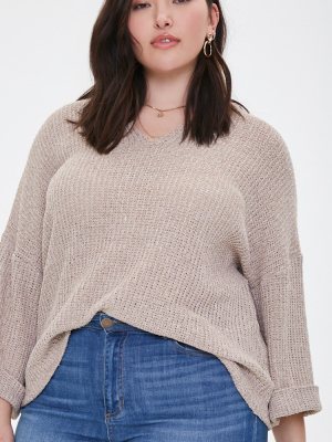 Plus Size Ribbed Marled Knit Top