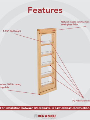 Rev-a-shelf 432-wf36-3c 3 X 36 Inch Wooden Adjustable Pull-out Between Cabinet Wall Filler Kitchen Storage Organizer Unit