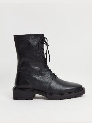 Asos Design Alton Leather Lace Up Boots In Black