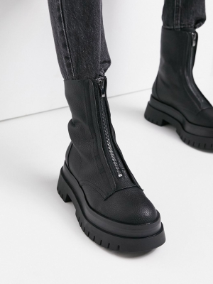 Bershka Zip Front Chelsea Boot In Black