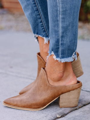 Feeling Fab Taupe Brown Heeled Mules