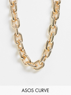 Asos Design Curve Necklace In Chunky Chain Link In Gold Tone