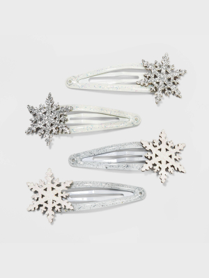 Glitter Snowflake Snap Clip Set 4pc - Silver