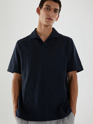 Open Collar Cotton Polo Shirt