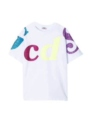 Gcds Kids Glitter Logo Printed T-shirt