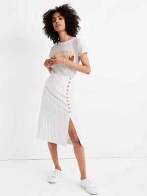 Side-button Midi Skirt In Pinstripe