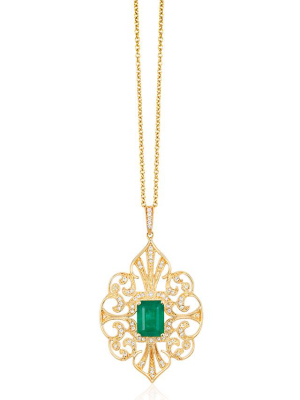 Effy Brasilica 14k Yellow Gold Emerald & Diamond Filigree Pendant, 1.62 Tcw