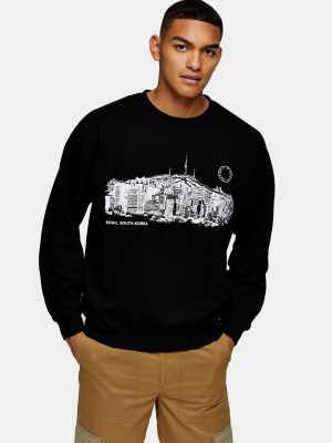 Seoul Print Sweatshirt In Black