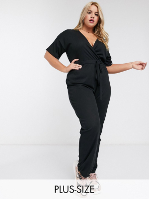 Missguided Plus Wrap Jumpsuit In Black