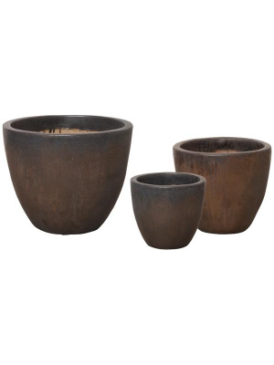 Set Of Three Round Pots In Gunmetal Design By Emissary