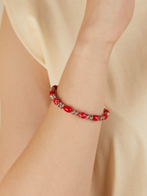 Watercolor Beaded Bangle, Red