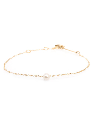 14k Single White Pearl Dangle Bracelet