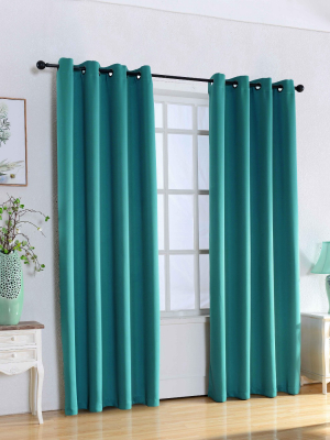 Lakeside Room Darkening Privacy Curtains With Grommet Top - Teal - 5 Pieces