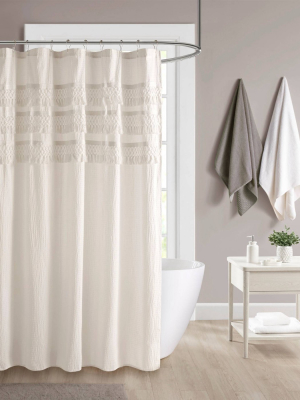 Roselle Cotton Seersucker With Tassel Shower Curtain