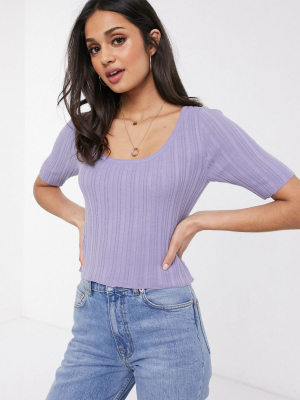 Asos Design Scoop Neck Sweater With Short Sleeves In Lilac