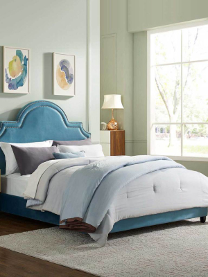 Patrick Velvet Platform Bed Sea Blue