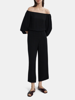 Off-the-shoulder Jumpsuit In Silk Georgette